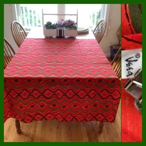 Vintage Vera tablecloth Bold Bright Wavy 48”x66” excellent condition Red Green